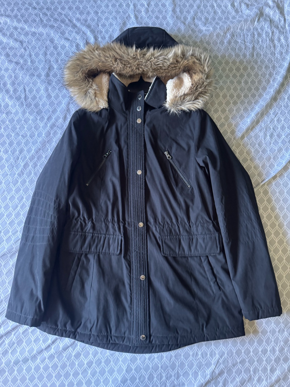 Nautica Black Ski Parka with Faux Fur-Trim Hood